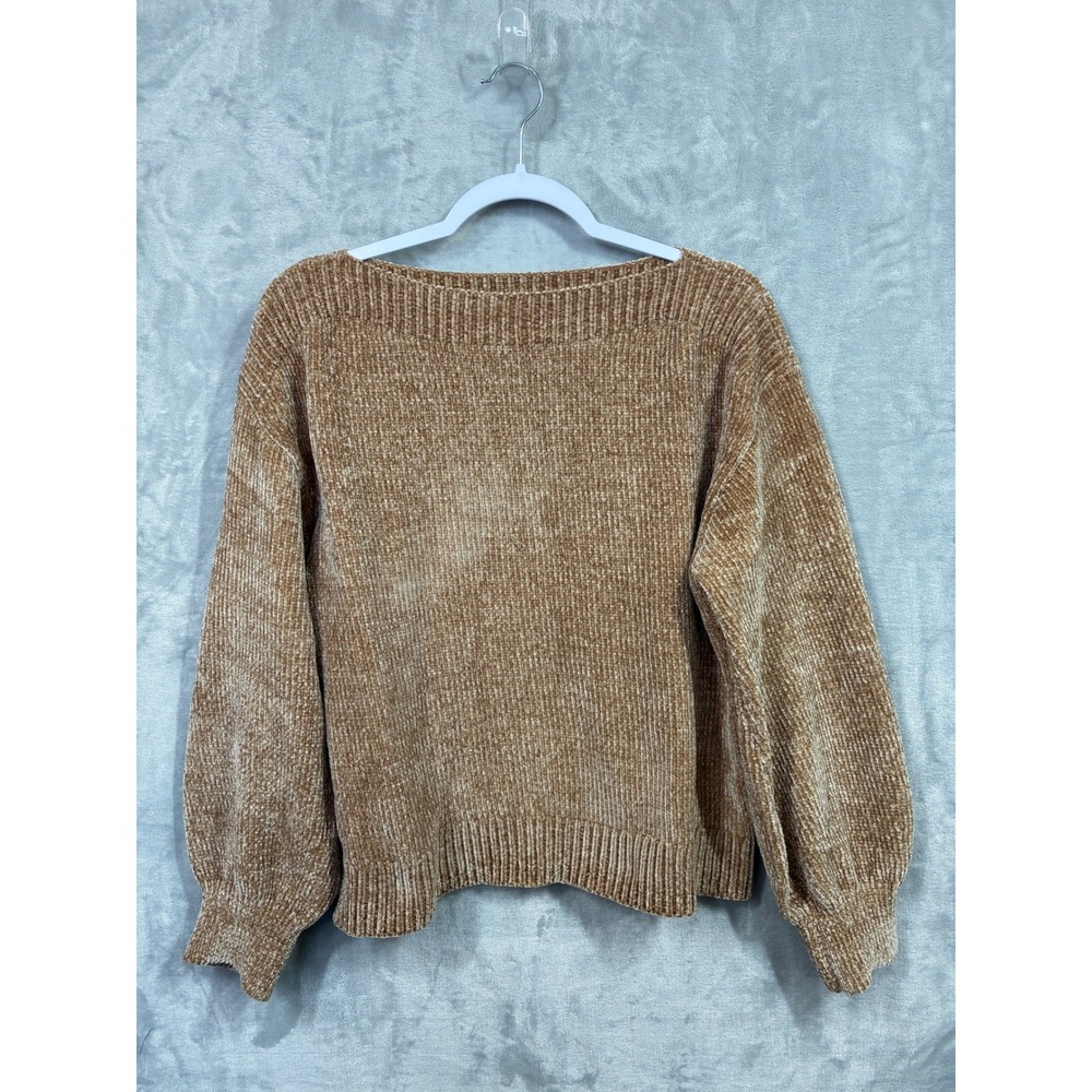 Tommy Bahama Womens Chenille Balloon Sleeve Boat Neck Sweater Brown Medium